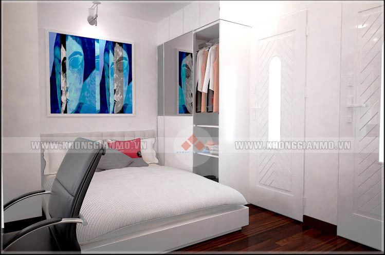 Thiết kế nội thất phòng ngủ với gam màu trắng trang nhã